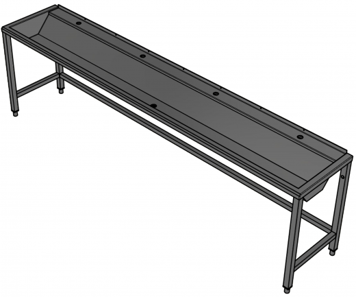 DREILICH Waschrinne 405 UB-2800 ohne Schrze Hahnlochbank bodenstehend mit Unterbau geschweite Konstruktion Lnge 2800mm (3502180244)