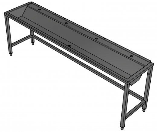 DREILICH Waschrinne 405 UB-2400 ohne Schrze Hahnlochbank bodenstehend mit Unterbau geschweite Konstruktion Lnge 2400mm (3502180243)