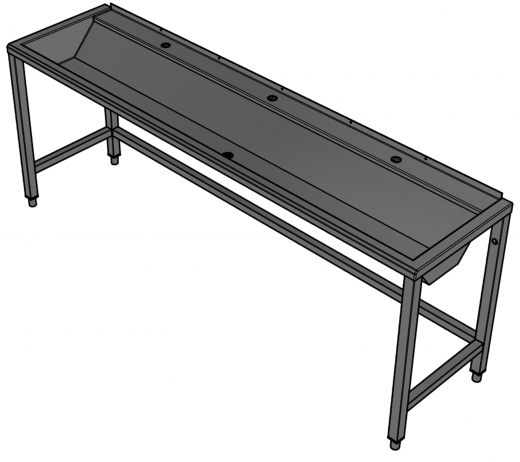 DREILICH Waschrinne 405 UB-2100 ohne Schrze Hahnlochbank bodenstehend mit Unterbau geschweite Konstruktion Lnge 2100mm (3502180242)