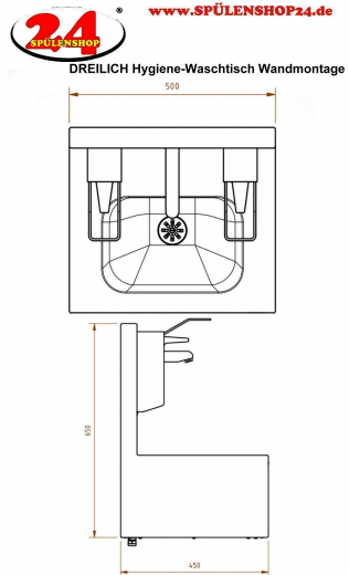 DREILICH Hygiene-Waschtisch Hygienewaschplatz rztewaschrinne fr Wandmontage ohne berlauf (3502180135)