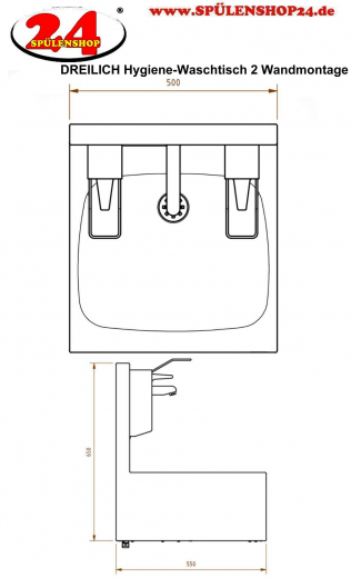 DREILICH Hygiene-Waschtisch Hygienewaschplatz rztewaschrinne fr Wandmontage ohne berlauf (3502180094)