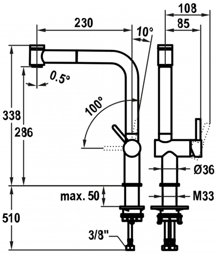 KWC Kchenarmatur Bevo E 10.531.003.700FL Einhebelmischer Edelstahl massiv mit Zugauslauf und Brausefunktion