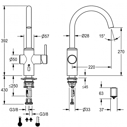 KWC Kchenarmatur Bistro E 10.581.102.700FL Einhebelmischer Edelstahl massiv Berhrungsloser Sensor opto-elektronisch gesteuert mit Batteriefach