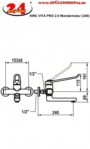 KWC Vita Pro 2.0 11.522.103.000LL WA Einhebelmischer Waschtisch Chrom Wandarmatur geeignet Medizinischer Bereich