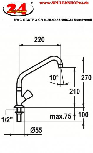 KWC Gastro CR K.25.40.63.000C34-A220 Eingriff Standventil Gewerbe Gastroarmatur fr die Profikche