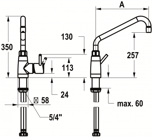 KWC Gastro E 24.561.044.700FL-A300 Einhebelmischer Gastroarmatur / Gewerbearmatur Edelstahl massiv V4A (316) fr die Profikche