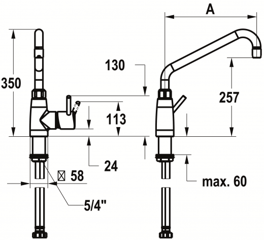 KWC Gastro E 24.561.046.700FL-A450 Einhebelmischer Gastroarmatur / Gewerbearmatur Edelstahl massiv V4A (316) fr die Profikche