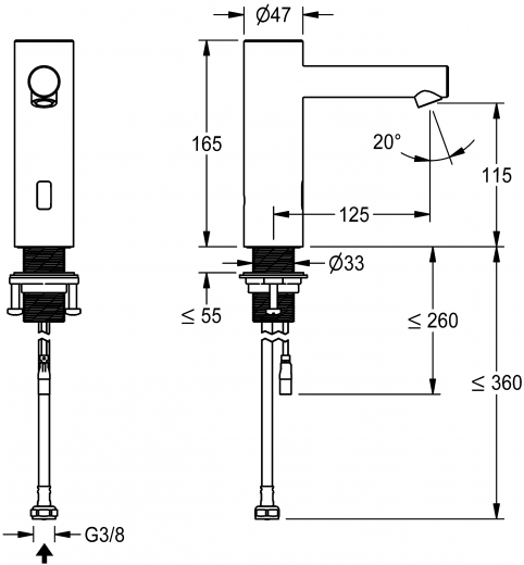 KWC PROFESSIONAL F7E Elektronik Standventil F7EV1001 DN 15 fr Waschanlagen, opto-elektronisch gesteuert mit Batteriefach