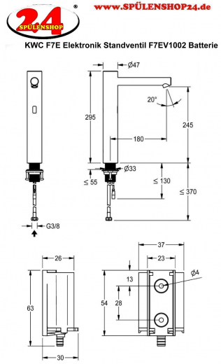 KWC PROFESSIONAL F7E Elektronik Standventil F7EV1002 DN 15 fr Waschanlagen, opto-elektronisch gesteuert mit Batteriefach