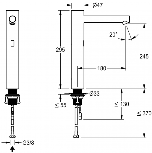 KWC PROFESSIONAL F7E Elektronik Standventil F7EV1002 DN 15 fr Waschanlagen, opto-elektronisch gesteuert mit Batteriefach