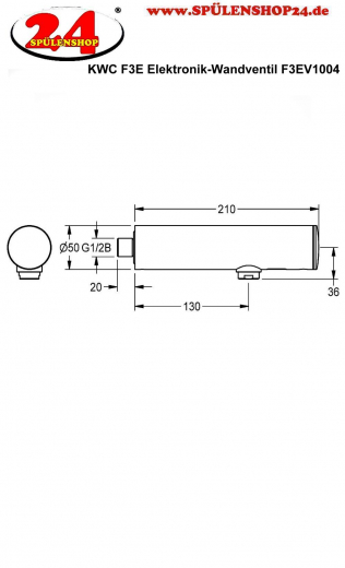 KWC PROFESSIONAL F3E Elektronik Wandventil F3EV1004 DN 15 fr Waschanlagen, opto-elektronisch gesteuert mit Batteriebetrieb