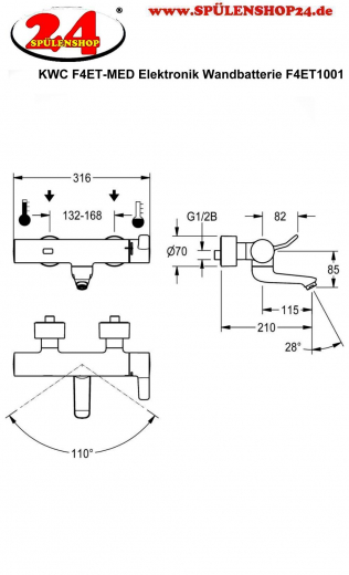 KWC PROFESSIONAL F4ET-MED Elektronik Thermostat Wandbatterie F4ET1001 DN 15 opto-elektronisch gesteuert Barrierefrei im Gesundheitswesen oder Pflegebereich