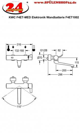 KWC PROFESSIONAL F4ET-MED Elektronik Thermostat Wandbatterie F4ET1002 DN 15 opto-elektronisch gesteuert Barrierefrei im Gesundheitswesen oder Pflegebereich