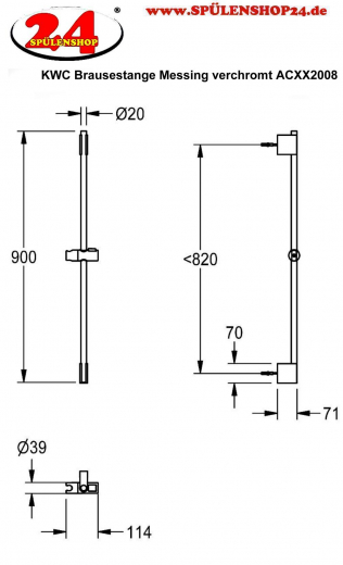 KWC PROFESSIONAL Brausestange Messing verchromt mit zwei Wandhalterungen ACXX2008