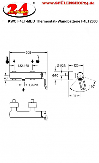 KWC PROFESSIONAL F4LT-Med Therm Thermostat Einhebel-Wandbatterie F4LT2003 Barrierefrei fr Duschanlagen im Gesundheitswesen oder Pflegebereich