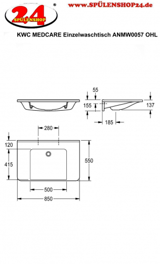 KWC PROFESSIONAL MEDCARE Einzelwaschtisch ANMW0057 ohne berlauf Waschtisch MIRANIT fr Wandmontage unterfahrbar Barrierefrei* fr Rollstuhlfahrer geeignet