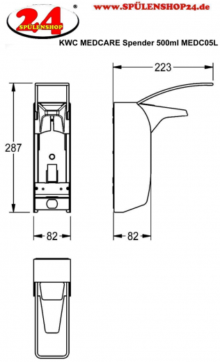 KWC PROFESSIONAL MEDCARE Spender fr Flssigseifen und Desinfektionsmittel MEDC05L (500mI)