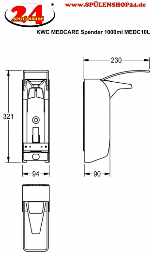 KWC PROFESSIONAL MEDCARE Spender fr Flssigseifen und Desinfektionsmittel MEDC10L (1000mI)