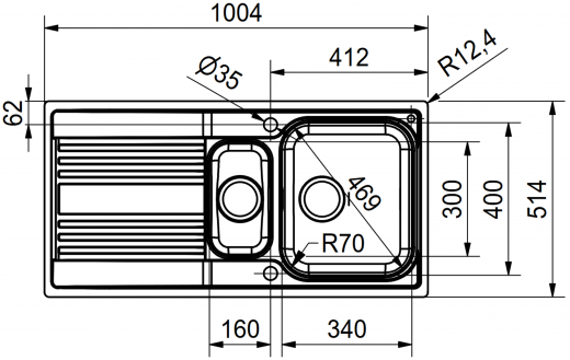 FRANKE Kchensple Rapid RPX 251-100 Edelstahlsple Slimtop / Flchenbndig mit Siebkorb als Drehknopfventil