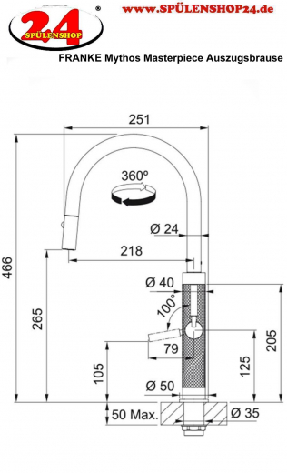 FRANKE Kchenarmatur Mythos Masterpiece Einhebelmischer Edelstahl massiv mit Auszugsbrause Pull-Down-Spray 360 schwenkbarer Auslauf