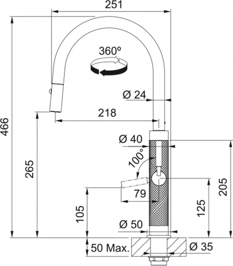 FRANKE Kchenarmatur Mythos Masterpiece Einhebelmischer Edelstahl massiv mit Auszugsbrause Pull-Down-Spray 360 schwenkbarer Auslauf