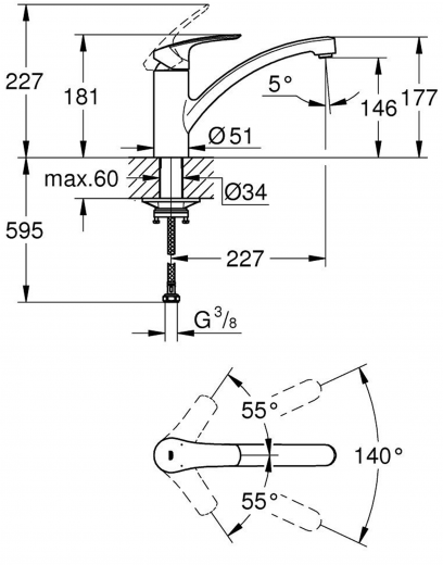 {Lager} GROHE Kchenarmatur Eurosmart  Einhebelmischer Matt Black mit Festauslauf (332812433)