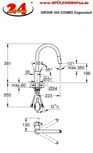 GROHE KITCHEN SELECTION Kchenarmatur Via Cosmo Einhebelmischer Chrom mit Zugauslauf und Brausefunktion (30612000)