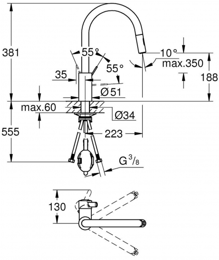 GROHE KITCHEN SELECTION Kchenarmatur Via Cosmo Einhebelmischer Chrom mit Zugauslauf und Brausefunktion (30612000)