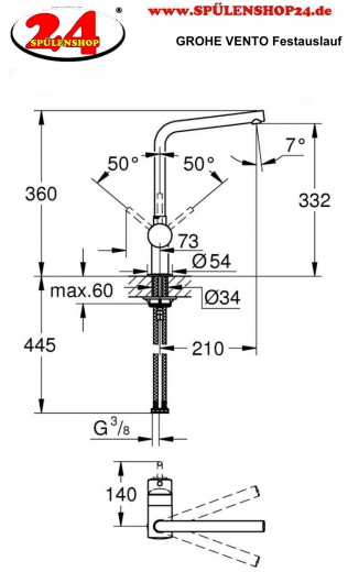 GROHE KITCHEN SELECTION Kchenarmatur Vento Einhebelmischer Chrom mit Festauslauf (30425000)