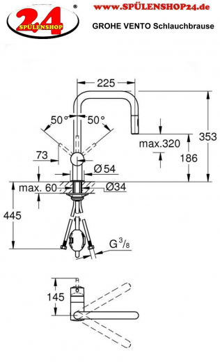 GROHE KITCHEN SELECTION Kchenarmatur Vento Einhebelmischer Chrom mit Zugauslauf und Brausefunktion (30439000)