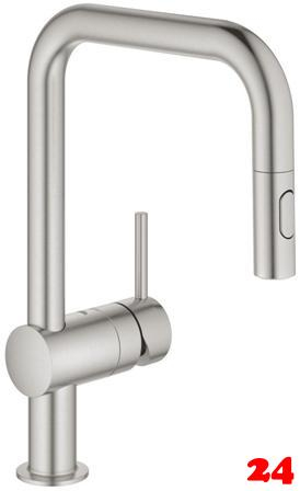 GROHE KITCHEN SELECTION Kchenarmatur Vento Einhebelmischer Supersteel mit Zugauslauf und Brausefunktion (30439DC0)