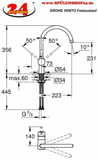 GROHE KITCHEN SELECTION Kchenarmatur Vento Einhebelmischer Chrom mit Festauslauf (30427000)