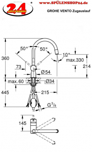 GROHE KITCHEN SELECTION Kchenarmatur Vento Einhebelmischer Chrom mit Zugauslauf als Schlauchbrause (30434000)