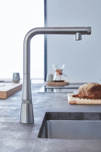 GROHE Kchenarmatur Essence Spltischbatterie Smartcontrol Chrom Einhebelmischer mit Zugauslauf (31615000)