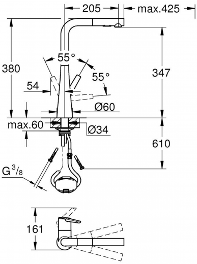 GROHE KITCHEN SELECTION Kchenarmatur Scala Einhebelmischer Chrom mit Zugauslauf und Brausefunktion (30441000)