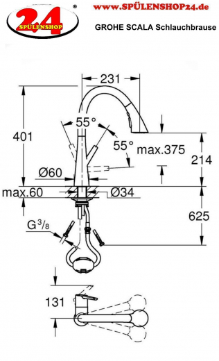 GROHE KITCHEN SELECTION Kchenarmatur Scala Einhebelmischer Supersteel mit Zugauslauf und Brausefunktion (30440DC0)