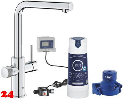 GROHE Blue Minta Pure Starter Kit Armatur mit herausziehbarem Mousseurauslauf Filterarmatur mit Wasserfilterset (30591000)