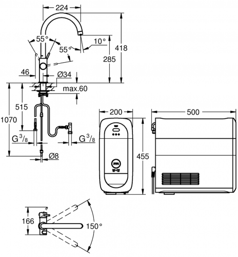 GROHE Blue Home L-Auslauf Starter Kit Spltisch-Einhebelmischer mit Filterfunktion und Khlung (31454AL1)