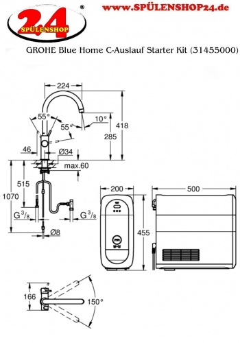 GROHE Blue Home C-Auslauf Starter Kit Spltisch-Einhebelmischer mit Filterfunktion und Khlung (31455KS1)