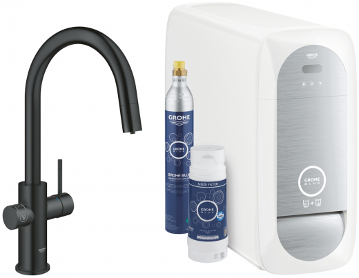 GROHE Blue Home C-Auslauf Starter Kit Kchenarmatur mit Filterfunktion und herausziehbarem Mousseurauslauf (31541KS0)