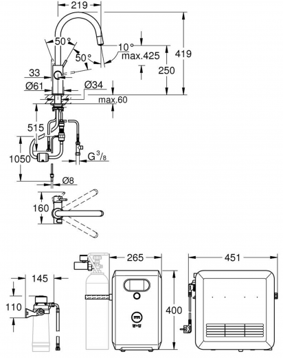 GROHE Blue Professional C-Auslauf SET Spltisch-Einhebelmischer mit Filterfunktion und Khlung mit Mousseuerauslauf (31325002)