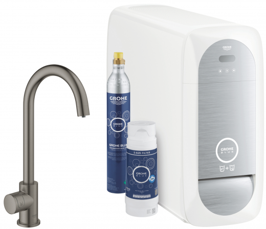 GROHE Blue Home Mono Starter Kit Standventil Hard Graphite gebrstet mit Filterfunktion und Khlung (31498AL1)