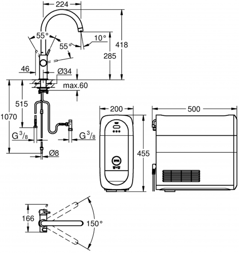 GROHE Blue Home C-Auslauf Starter Kit Spltisch-Einhebelmischer mit Filterfunktion und Khlung (31455DL1)