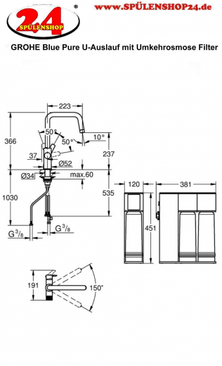 GROHE Blue Eurosmart Pure Starter Kit Filterarmatur mit Umkehrosmose und Mineralisierungsfilter (30587000)