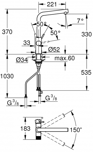 GROHE Blue Pure Minta Einhand-Spltischbatterie Einzelarmatur mit Filterfunktion (30588000) [NUR Armatur]