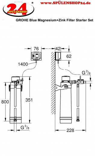 GROHE Blue Magnesium und Zink Filter Starter Set Kapazitt 400 Liter bei 17 dGH (40875000) [OHNE Armatur]