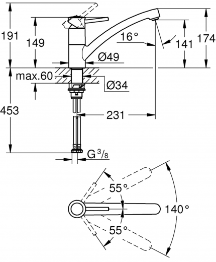 GROHE Kchenarmatur BauClassic Einhebelmischer Chrom mit Festauslauf (30575000)