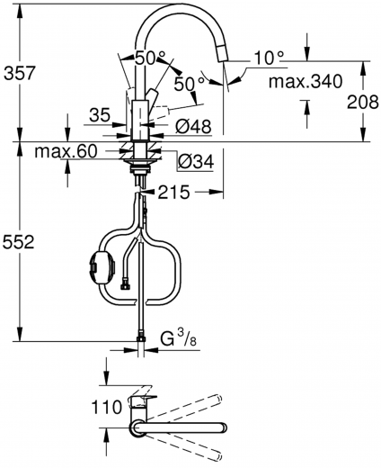 GROHE Kchenarmatur BauEdge Einhebelmischer Chrom mit Zugauslauf (30536000)