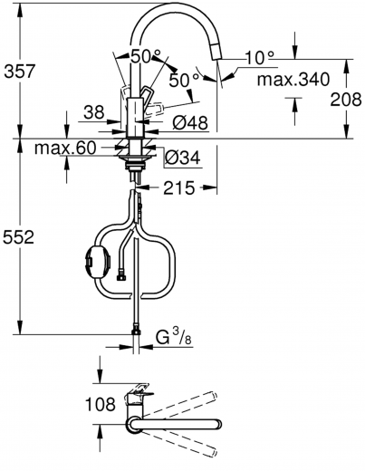 GROHE Kchenarmatur BauLoop Einhebelmischer Chrom mit Zugauslauf (30543000)