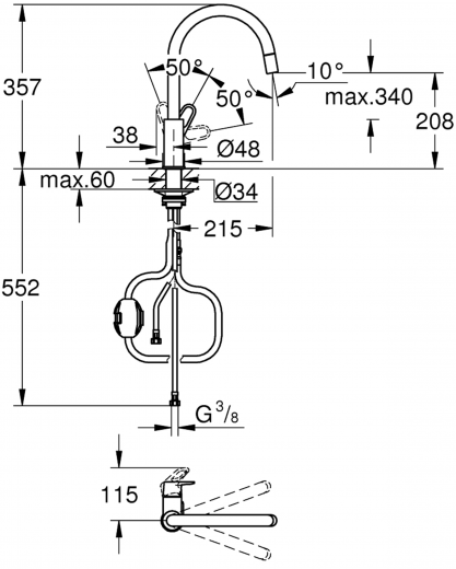 GROHE Kchenarmatur BauFlow Einhebelmischer Chrom mit Zugauslauf (30549000)